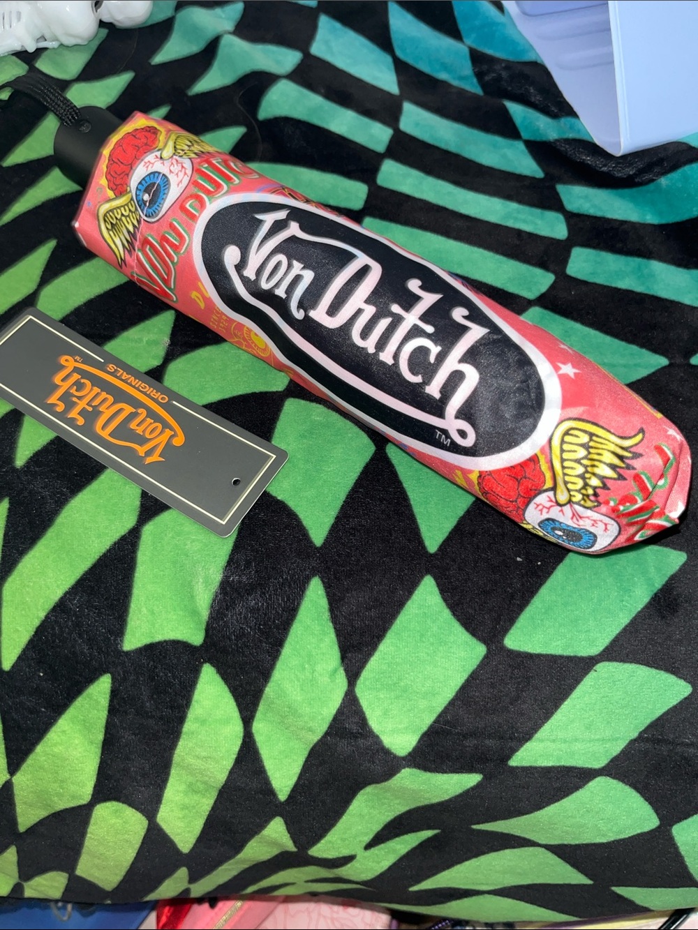 ✨BNWT NEVER USED!OLD SCHOOL! Von Dutch Pink Umbrella w/ Sleeve!
